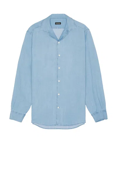 ZEGNA COTTON AND LINEN DENIM SHIRT