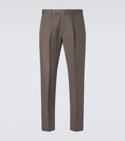 Zegna Cotton And Linen Straight Pants In Brown