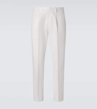 Zegna Tapered Pleated Cotton And Linen-blend Twill Trousers In White