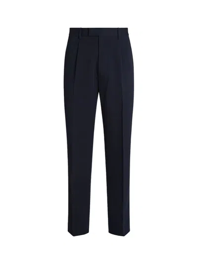 Zegna Cotton And Linen Trousers Navy In Blue