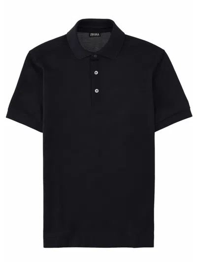 Zegna Cotton And Silk Blend Polo For Men In Black