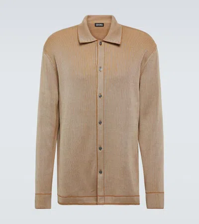 Zegna Cotton And Silk Jacquard Shirt In Beige