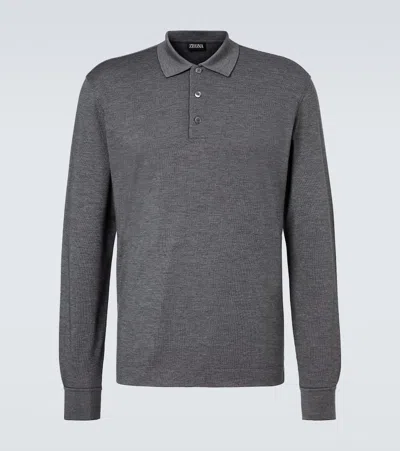 Zegna Cotton And Silk Polo Shirt In Gray