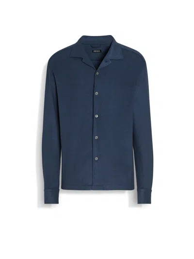 Zegna Cotton And Silk Shirt In Bleu Workwear