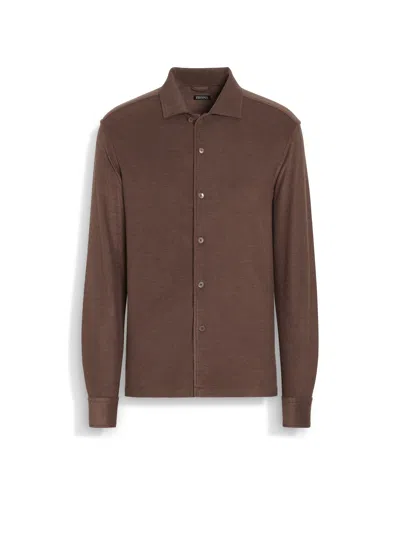 Zegna Cotton And Silk Shirt In Brun Tabac