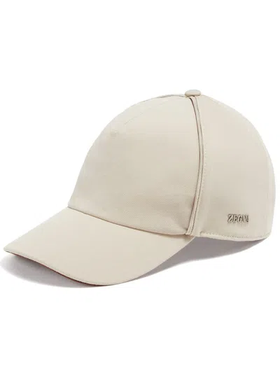 Zegna Logo-plaque Cotton-blend Cap In Neutrals