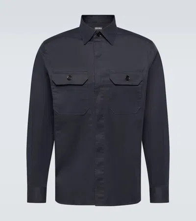 Zegna Cotton-blend Overshirt In Blue