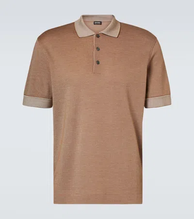 Zegna Cotton And Silk Polo Shirt In Black
