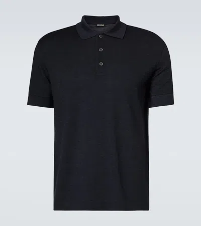 Zegna Cotton-blend Polo Shirt In Blue