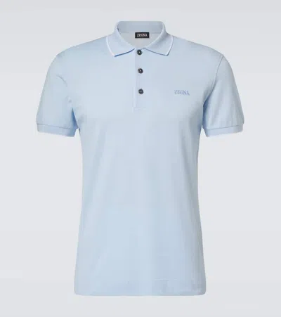 Zegna Cotton-blend Polo Shirt In Blue