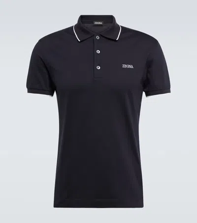 Zegna Cotton-blend Polo Shirt In Navy