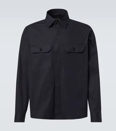Zegna Cotton-blend Shirt In Blue