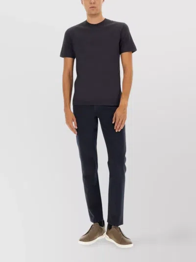Zegna Cotton Blend Short Sleeve Polo Top In Black