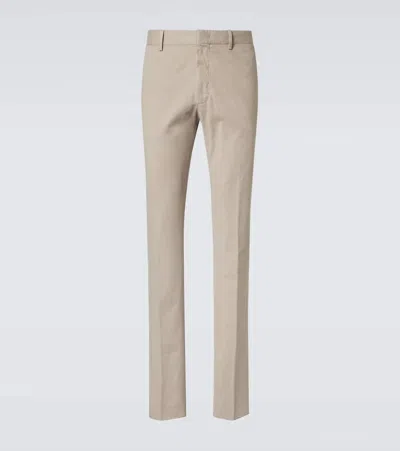 Zegna Cotton-blend Straight Pants In Light Taupe