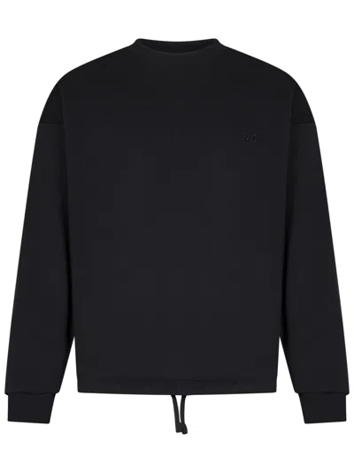Zegna Cotton Crewneck Sweatshirt With Embroidered Logo In Black