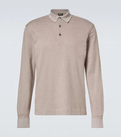 Zegna Cotton Henley Shirt In Grey