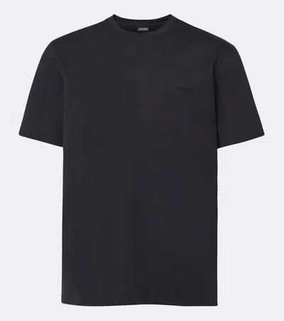 Zegna Short Sleeve Crew Neck Standard Fit T Shirt In Black