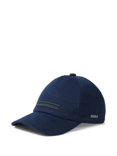 Zegna Cotton Lined Hat With Foliage Design For Men In Blue