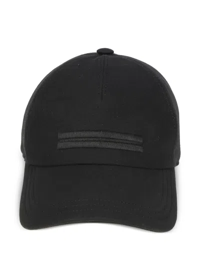 Zegna Cotton Lined Hat With Front Foliage Design And Logo In Black