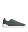 Zegna Men's Suede Triple Stitch Low Top Sneakers In Blue