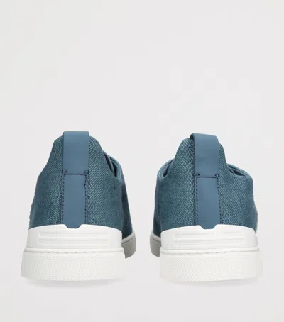 Zegna Cotton-linen Triple Stitch Sneakers In Blue
