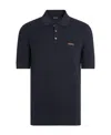 Zegna Cotton Polo Shirt With Intarsia Knitted Stripe In Blue