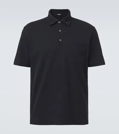Zegna Polo Shirt Regular Fit Pocket Short Sleeves In Black