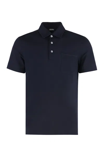 Zegna Men's Piquet Polo T-shirt In Black