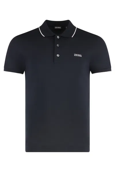 Zegna Cotton-piqué Polo Shirt In Blue