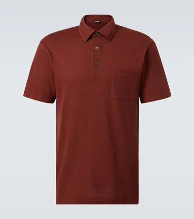 Zegna Cotton Piqué Polo Shirt In Terracota