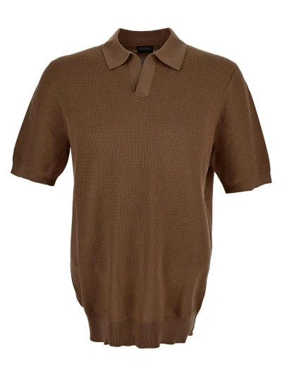 Zegna Cotton Polo In Brown