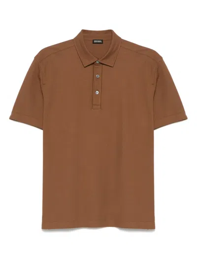 Zegna Cotton Polo Shirt In Brown