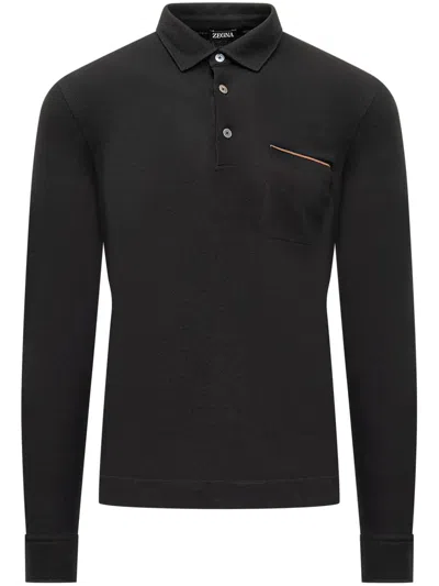 Zegna Cotton Polo Shirt In Black