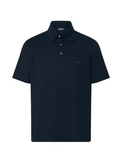 Zegna Pure Cotton Piquet Polo In Blue