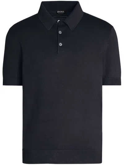 Zegna Fine-knit Polo Shirt In Blue