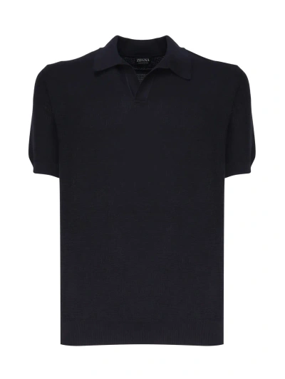 Zegna Cotton Polo Shirt In Dark Blue