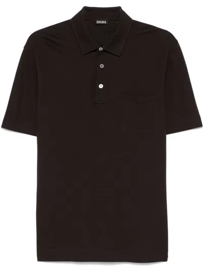 Zegna Cotton Polo Shirt With Pocket In Black
