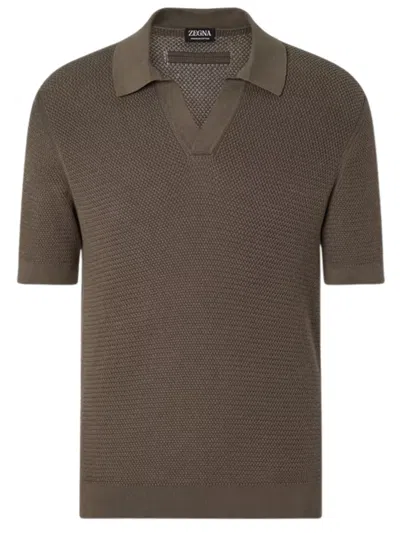 Zegna Cotton Polo Shirt In Brown