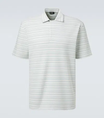 Zegna Wool Piquet Polo With Short Sleeves And Ribbed Collar In White