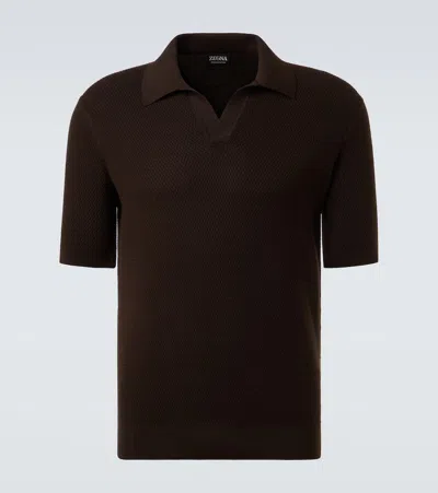 Zegna Premium Cotton Polo With Open Collar In Blue