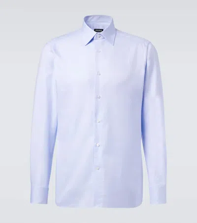 Zegna Cotton Poplin Shirt In Blue