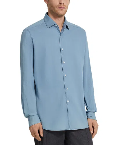 Zegna Cotton Regular Fit Button Down Shirt In Blue