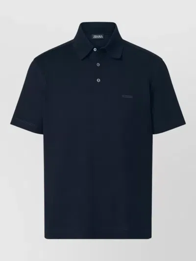Zegna Cotton Polo Shirt Short Sleeves In Blue