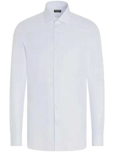 Zegna Structured Centoventimila Cotton Shirt In Blue