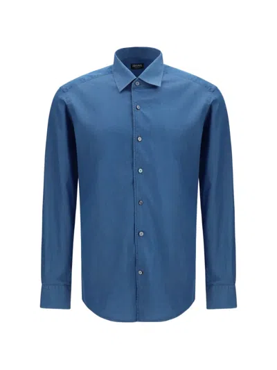 Zegna Cotton Shirt In Blue