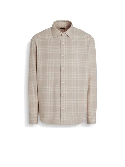 Zegna Cotton Shirt In White/light Taupe