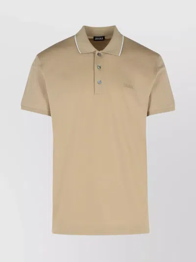 Zegna Cotton Shirt With Collar And Short Sleeves In Green