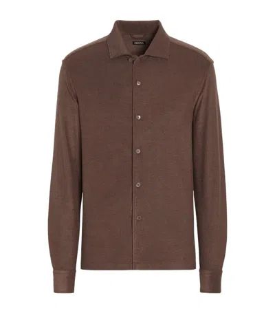 Zegna Cotton-silk Shirt In Brown