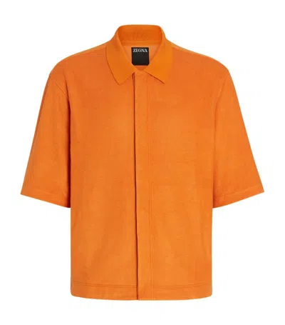 Zegna Cotton-silk Shirt In Orange Vif