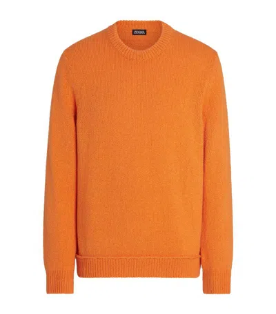 Zegna Cotton-silk Sweater In Orange Vif